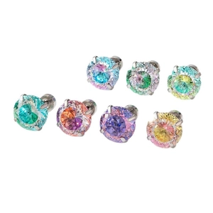 Titanium steel stud earrings featuring colorful gradient round bird nest cut zircons