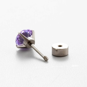 Titanium steel stud earrings with purple bird nest cut zircon and screw back