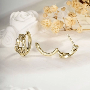 Elegant gold plated hoop earrings with micro-paved cubic zirconia in horseshoe design