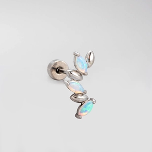 Titanium steel heart opal screw back piercing earring with marquise cut stones