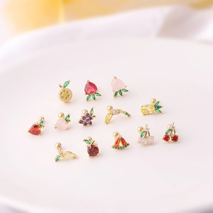 Colorful fruit zircon stud earrings in titanium steel with strawberry and grape designs