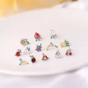 Colorful zircon fruit stud earrings in titanium steel for cartilage piercing jewelry