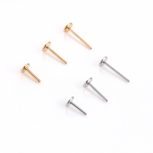 Titanium G23 threadless labret studs in silver and gold with various bar lengths