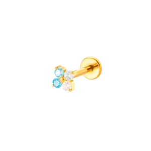 Piercing labret de titanio con forma de flor y circonitas azules y blancas oro