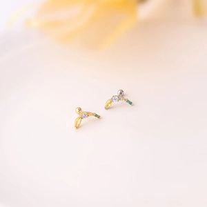 Curved titanium steel stud earrings with colorful zircon fruit design and screw back