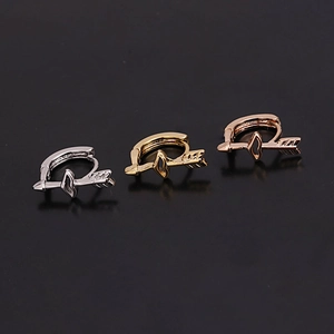 Three-color hoop earrings in gold, silver and rose gold with Cupid's arrow design