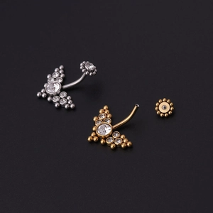 Piercing nombril en acier inoxydable avec fleur en zircone brillante en argent et doré