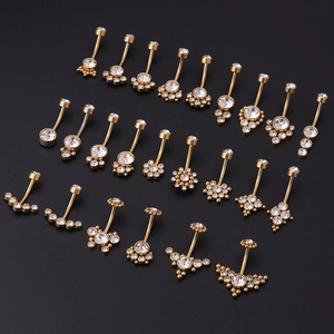 Ensemble de piercings de nombril en acier doré avec zircons brillants incrustés