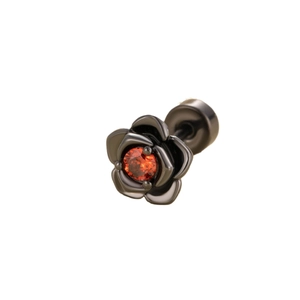 Cooler schwarzer Rosen-Ohrstecker aus Titanstahl mit einem leuchtend orangen Zirkonia-Stein