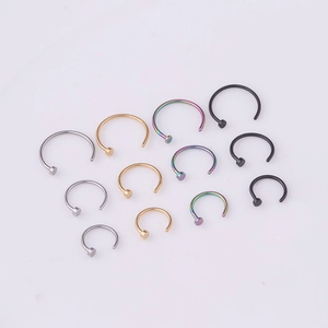 Polished 316L stainless steel C-shape nose rings in silver, gold, rainbow and black