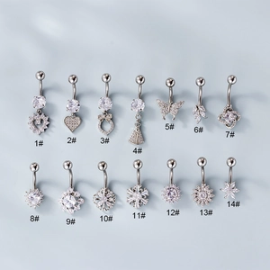 Roestvrij Staal Zirconia Navelpiercing Hart Vlinder Bloem Hanger Navelsteker Voor Vrouwen Exotische Lichaamssieraden