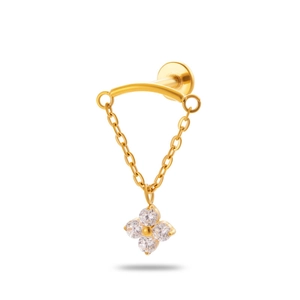 G23 titanium threadless labret with gold chain and flower zircon pendant ear cartilage jewelry