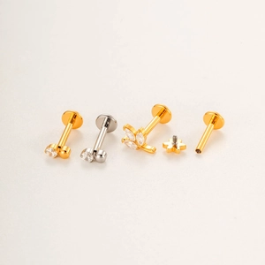 Titanium flat back stud set featuring cactus and star shapes in gold and silver plating