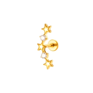 G23 titanium flat back labret with gold stars and sparkling cubic zirconia stones