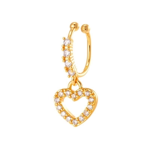 Exquisite gold-plated copper ear cuff featuring a zircon-studded hollow heart pendant