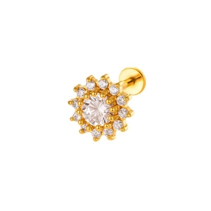 Clou d'oreille en acier titane avec fleur en zircone et placage or brillant