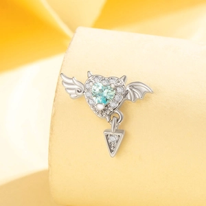 Blue heart zircon angel and devil wing cartilage piercing stud earring in silver