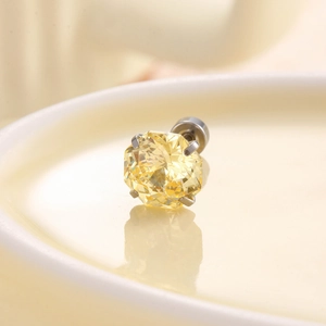 Orecchino a perno con zircone giallo scintillante da 8mm e montatura in acciaio argento
