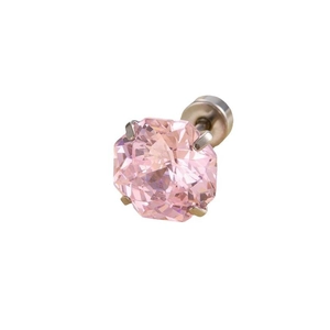 Orecchini a perno con zircone rosa ottagonale e chiusura a vite in acciaio al titanio