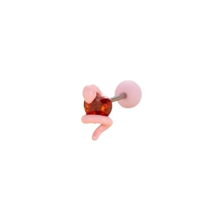 Orecchino piercing a serpente rosa intorno a zircone a cuore rosso in acciaio medico