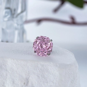 Pink octagonal millenium rose cut zircon stud earring with four-claw silver titanium steel base