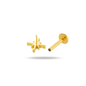 Titanium alloy gold star flat back stud earring with push-pin labret piercing design