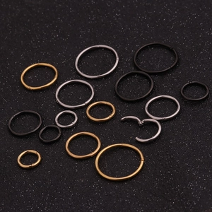 Polished stainless steel hinge hoops in gold, silver, and black finishes and various sizes