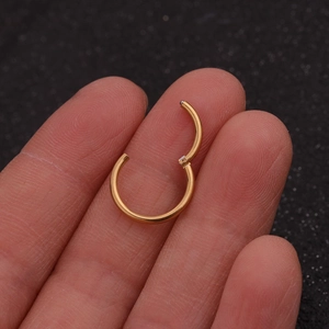 Detail eines goldenen Edelstahl-Segmentscharnierrings für Piercings mit sicherem Verschluss