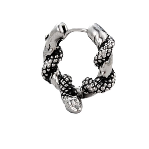 Gothic snake hoop earring for men made of vintage silver stainless steel with scale texture