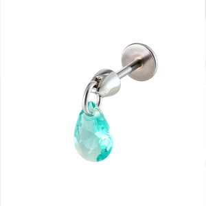 Labret-Ohrstecker aus Chirurgenstahl mit glänzendem Zirkonia-Anhänger in Tropfenform