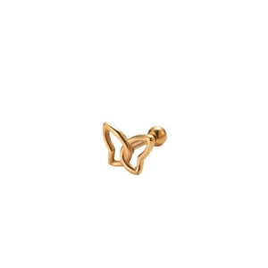 Golden stainless steel hollow butterfly stud earring with screw back ball closure