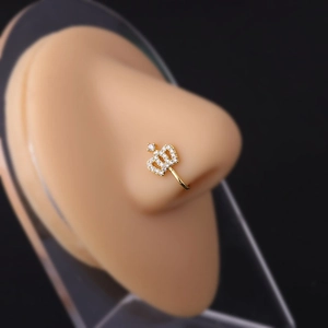Detailed view of a gold-plated crown nose clip with micro-pave cubic zirconia stones