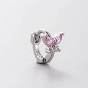 Pink butterfly stud earring with zirconia stones made of high-quality titanium steel