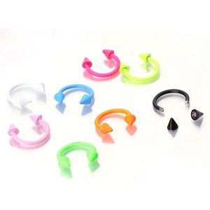 Colorful painted stainless steel horseshoe rings with cone spikes for nose and ear piercing
