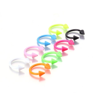 Set of 8 colorful C-shaped horseshoe rings with cone spikes for nose and ear piercing