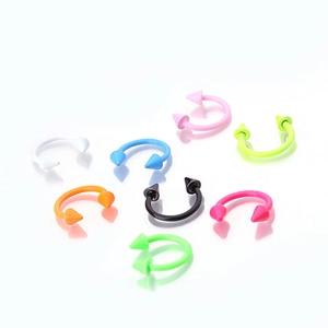 Colorful C-shape horseshoe circular barbell piercings with spike ends in eight bright colors
