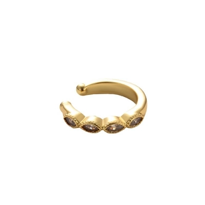 Gold-plated ear cuff featuring four marquise-cut brown stones and micro-inlaid zircon