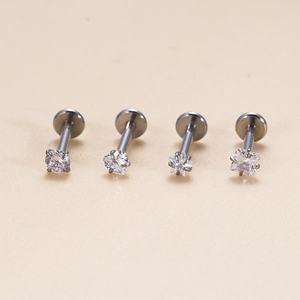 Stainless Steel Lip Rings Studs Cartilage Earrings Internal Thread Clear Zircon Heart Star Square Round Shapes