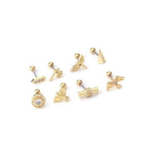 8-piece set of gold stainless steel tribal totem stud earrings with screw back ball closure