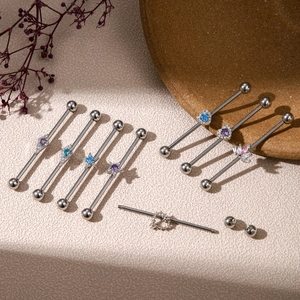 Industrial barbell cartilage earrings with colorful zircon and aesthetic heart star motifs
