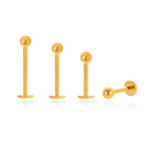Polished gold titanium labret studs in various lengths with flat back for piercings