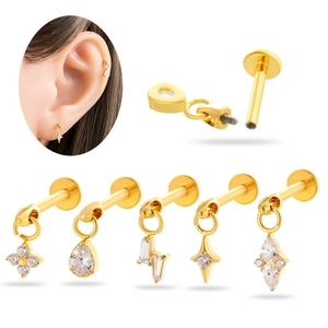 Piercing-Schmuck aus Titan mit Zirkonia-Anhängern und flacher Rückseite mit Innengewinde