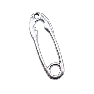 Minimalist silver alloy safety pin pendant with polished metallic finish for DIY jewelry