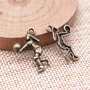 Vintage bronze volleyball player metal charms for jewelry making DIY sports accessories