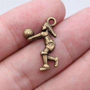 Antique bronze volleyball player pendant charm for sports jewelry making and DIY crafts