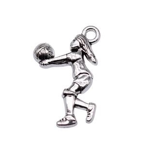 Retro silver volleyball player pendant showing dynamic athlete posture and details