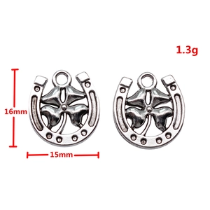 Antique silver horseshoe and four-leaf clover lucky charm pendants, 16x15mm alloy charms