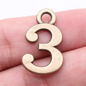 Bronze number 3 alloy pendant with mounting ring for DIY jewelry making on finger