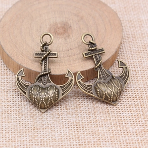 Vintage bronze alloy anchor pendant with cross and heart for DIY jewelry making