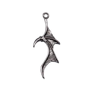 Gothic 31x12mm dark silver alloy dragon bat wing pendant with top ring detail